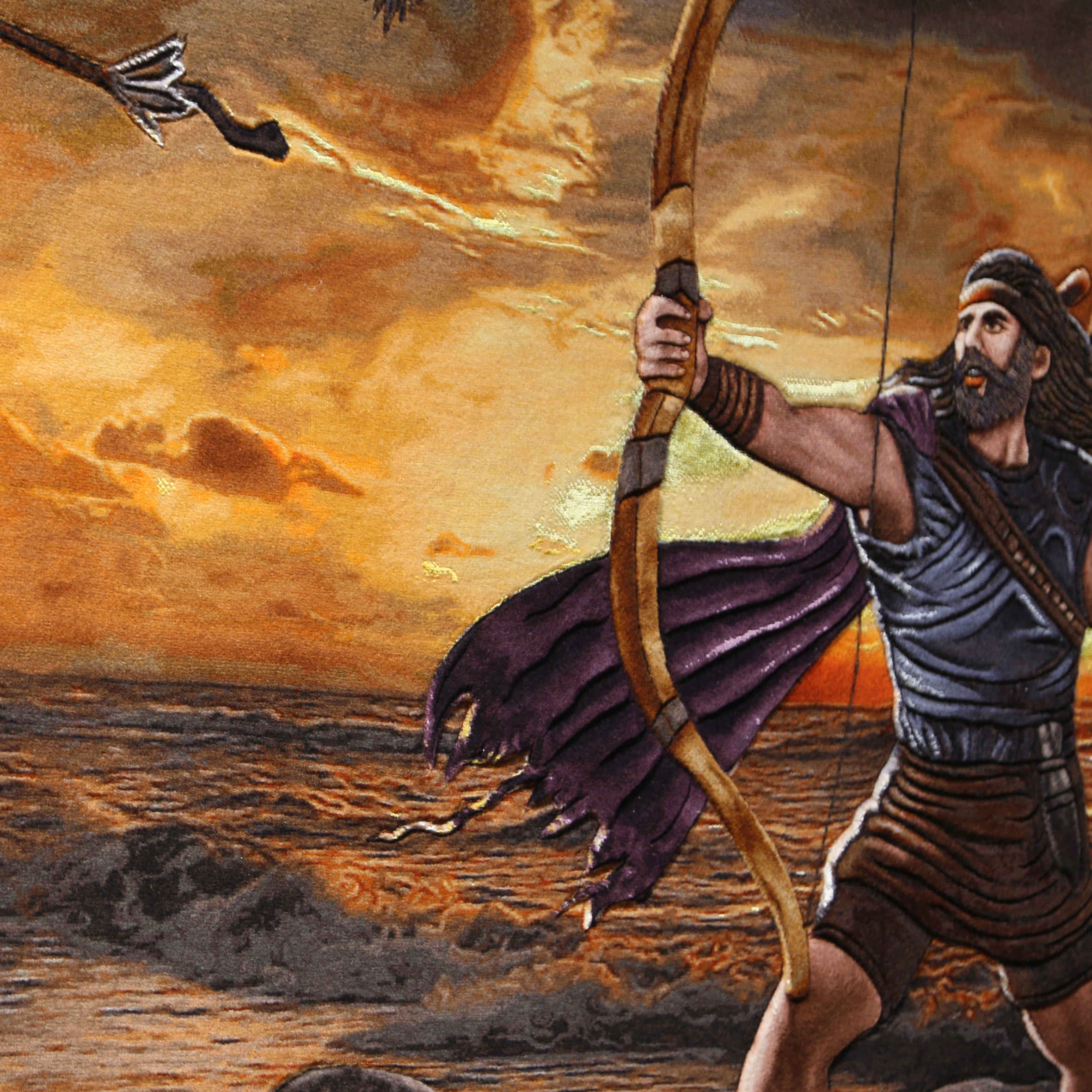 Tapis persan figuratif noué à la main de Tabriz représentant Arash l’archer