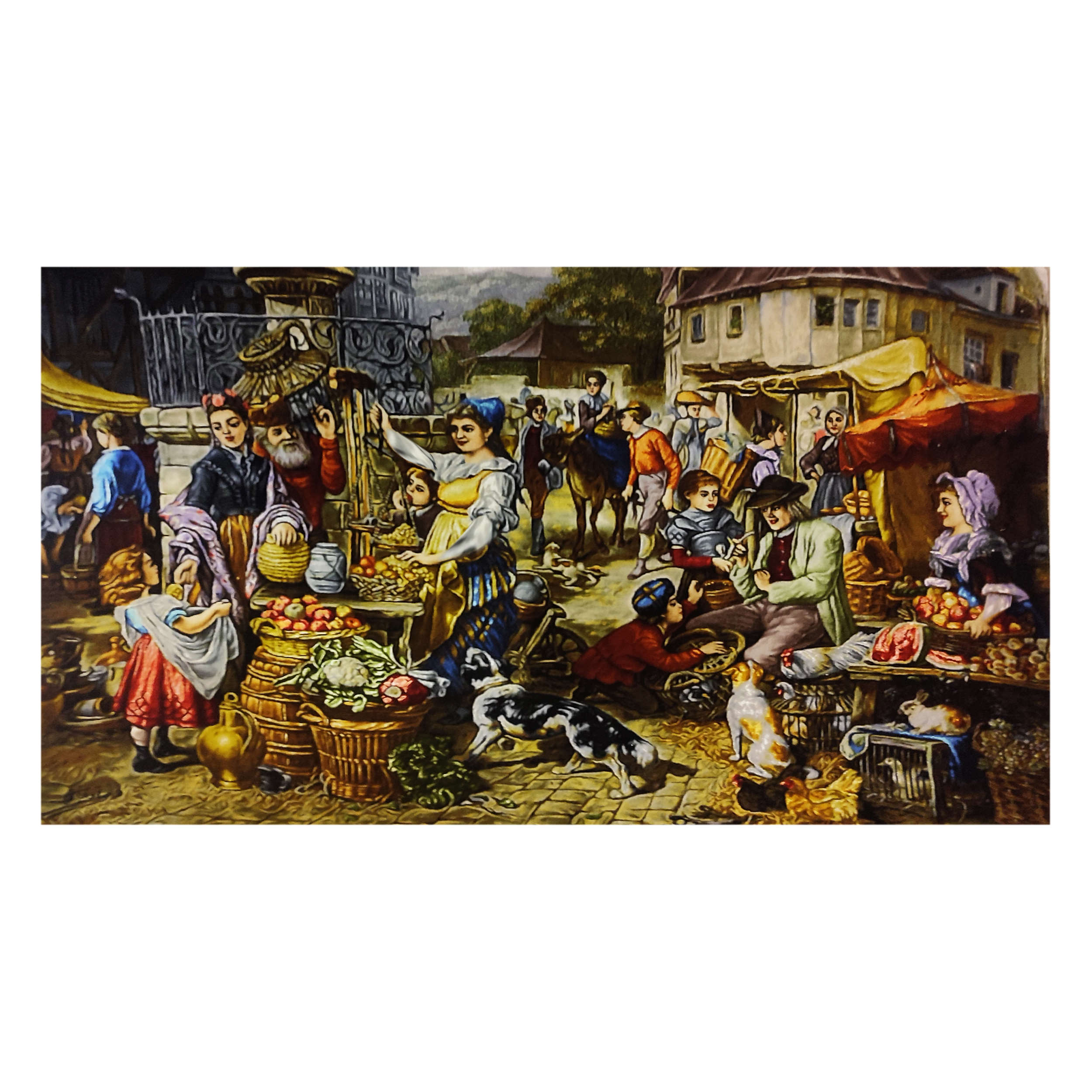 Tapis persan figuratif noué à la main de Tabriz représentant un marché aux fruits