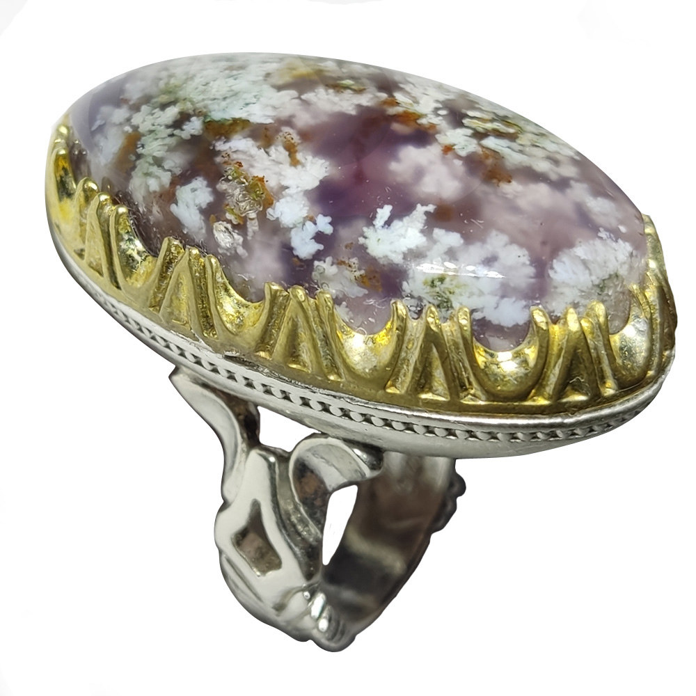 Bague en argent avec agate dendritique persane Shajar pour homme - Modèle Blossom