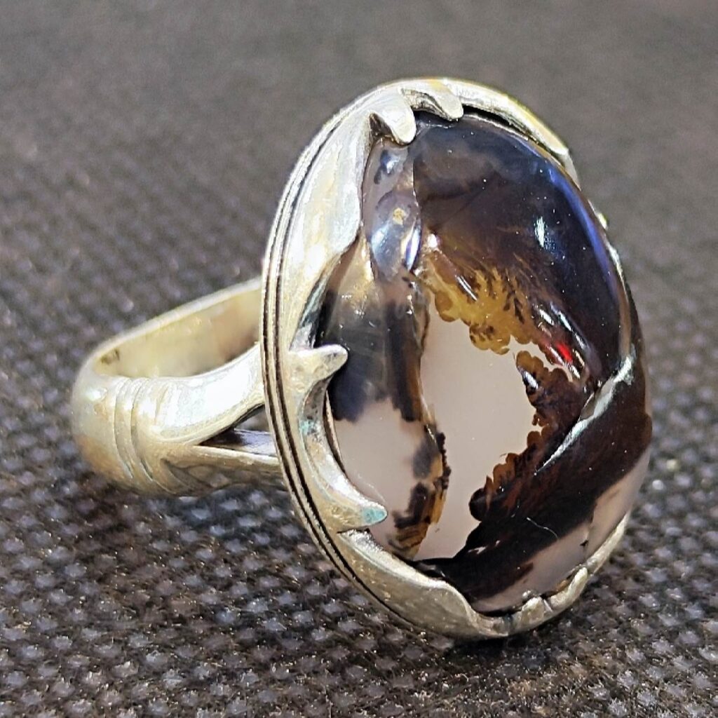 Bague en argent avec agate dendritique persane Shajar pour homme - Modèle Fardin