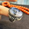 Bague en argent avec agate dendritique persane Shajar pour homme - Modèle Fatima