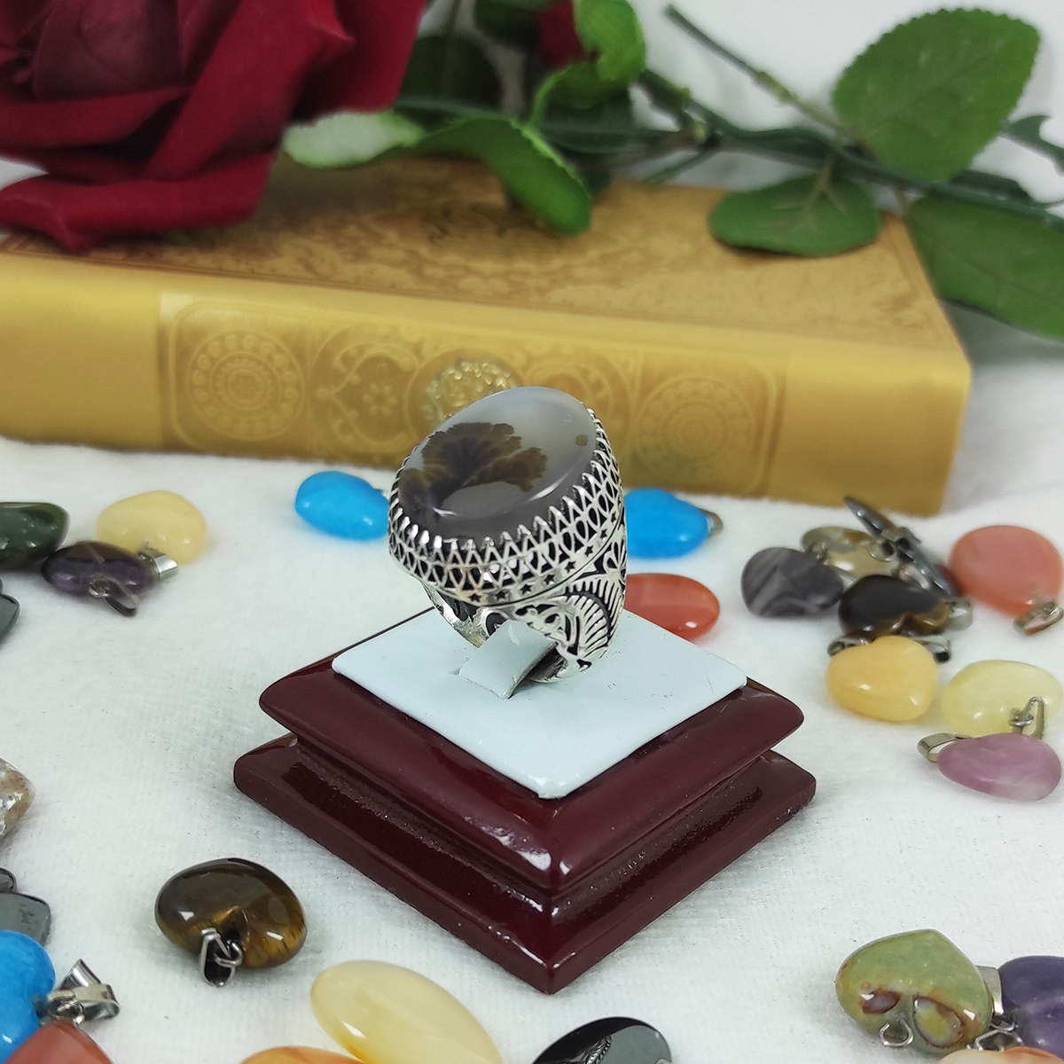 Bague en argent avec agate dendritique persane Shajar pour homme – Modèle Hadi
