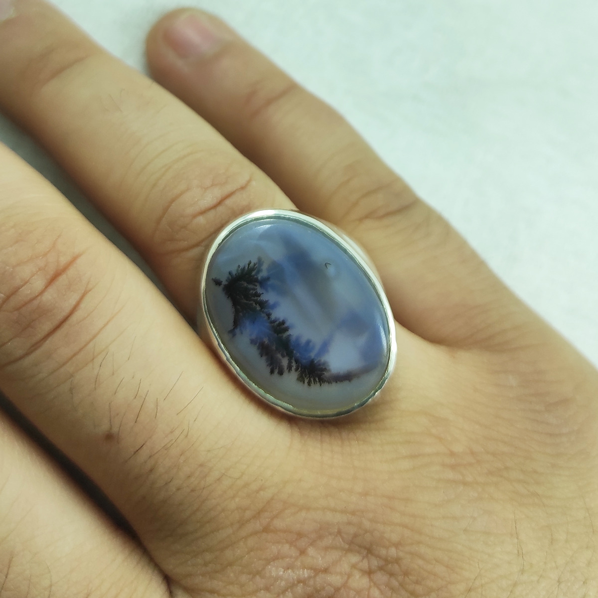 Bague en argent avec agate dendritique persane Shajar pour homme – Modèle Karim