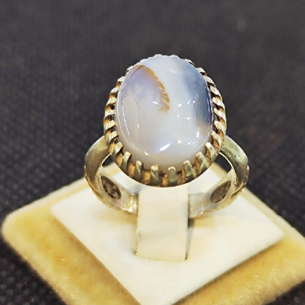 Bague en argent avec agate dendritique persane Shajar pour homme - Modèle Nima