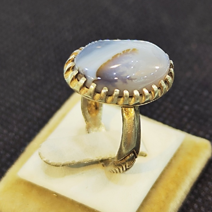 Bague en argent avec agate dendritique persane Shajar pour homme – Modèle Nima