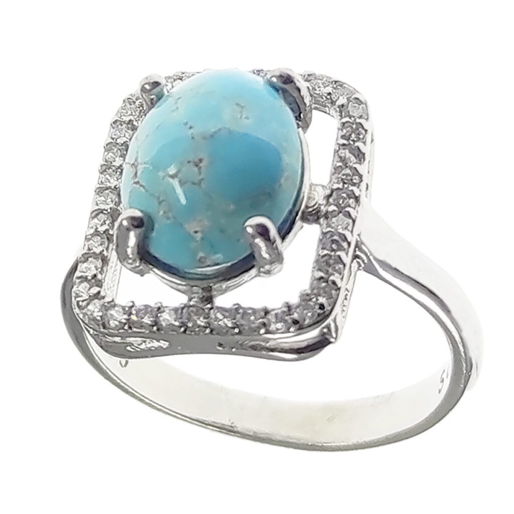 Bague Carrée en Argent Persan Faite Main pour Femme avec Turquoise de Neyshabur