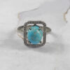 Bague Carrée en Argent Persan Faite Main pour Femme avec Turquoise de Neyshabur