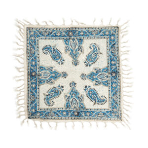 Nappe Persane : Imprimée au Bloc Traditionnel Kalamkari d’Ispahan – Modèle Bleu
