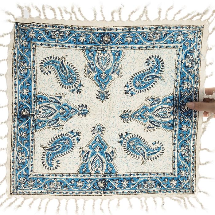 Nappe Persane : Imprimée au Bloc Traditionnel Kalamkari d’Ispahan – Modèle Bleu