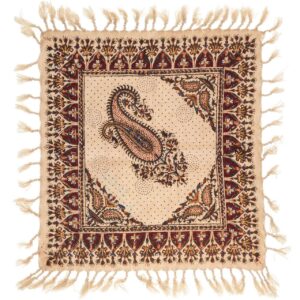 Nappe Persane : Imprimée au Bloc Traditionnel Kalamkari d’Ispahan – Modèle Crème