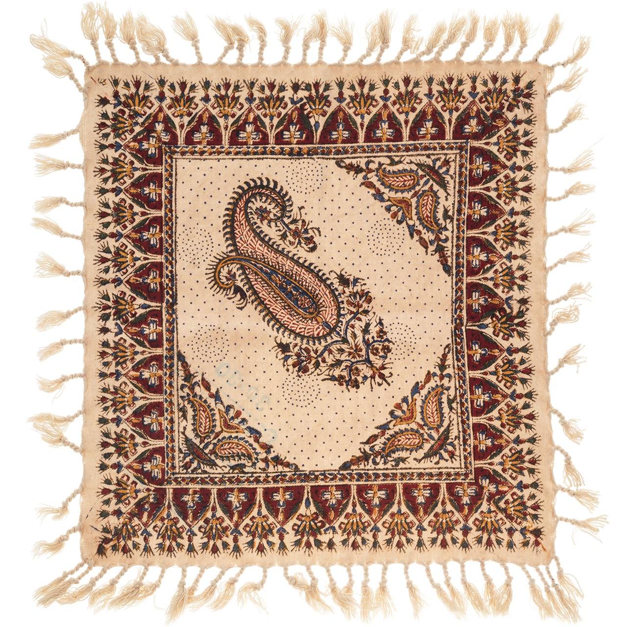 Nappe Persane : Imprimée au Bloc Traditionnel Kalamkari d'Ispahan - Modèle Crème