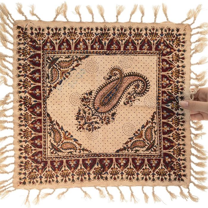 Nappe Persane : Imprimée au Bloc Traditionnel Kalamkari d’Ispahan – Modèle Crème
