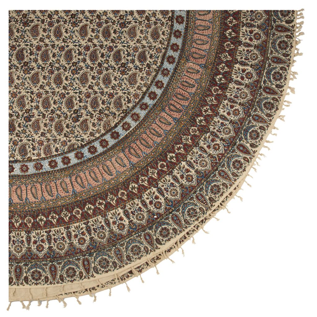 Nappe Persane : Imprimée au Bloc Traditionnel Kalamkari d'Ispahan - Modèle Darin