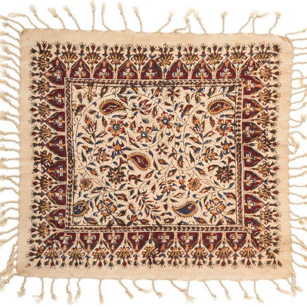 Nappe Persane : Imprimée au Bloc Traditionnel Kalamkari d'Ispahan - Modèle Doris II
