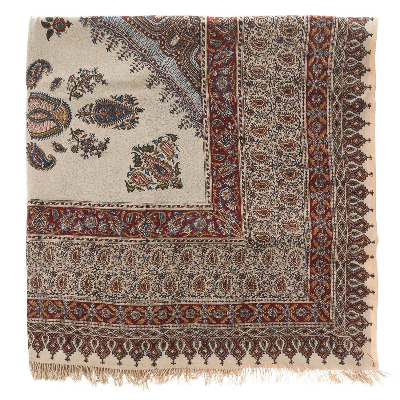 Nappe Persane : Imprimée au Bloc Traditionnel Kalamkari d'Ispahan - Modèle Farin