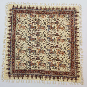 Nappe Persane : Imprimée au Bloc Traditionnel Kalamkari d’Ispahan – Modèle Cheval