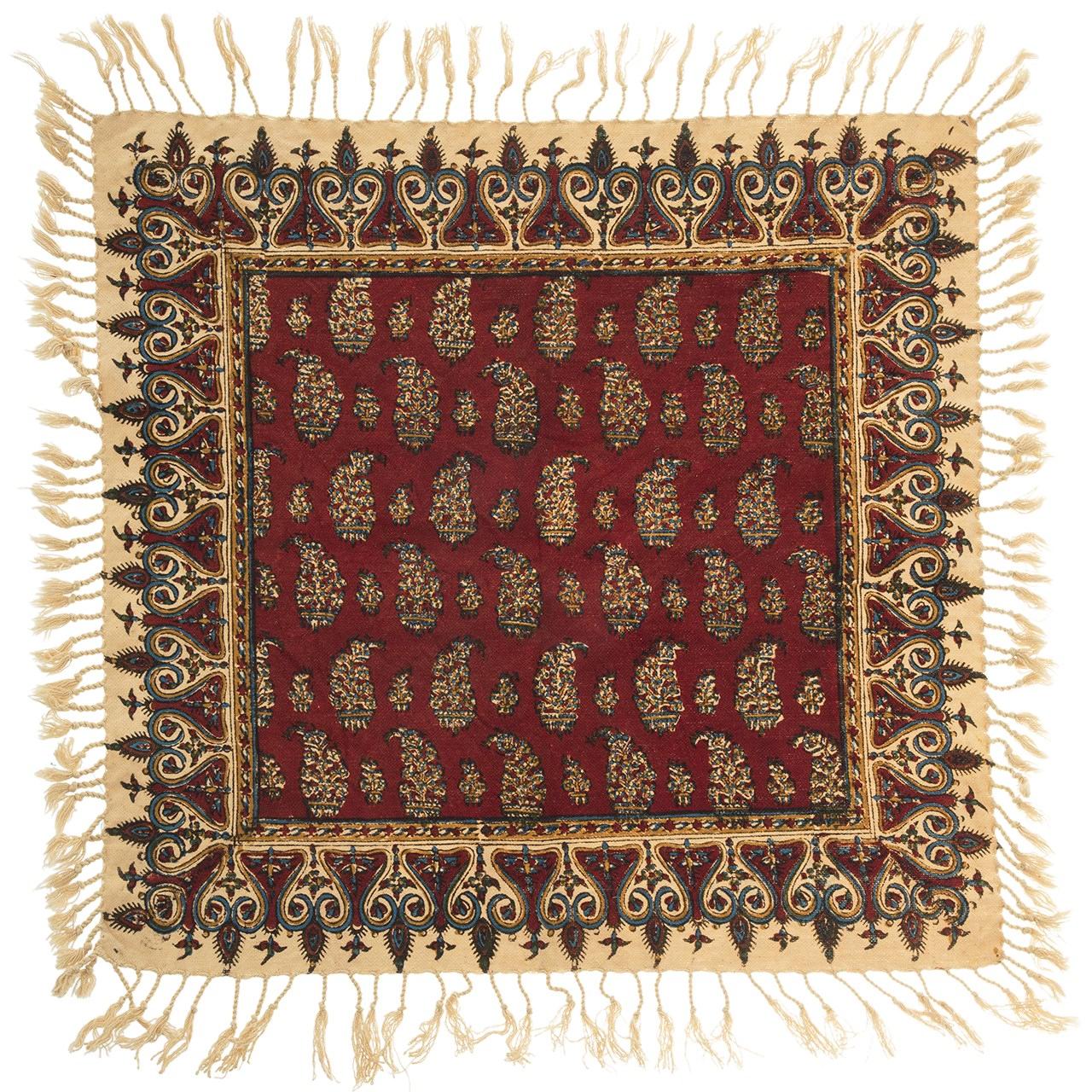 Nappe Persane : Imprimée au Bloc Traditionnel Kalamkari d'Ispahan - Modèle Rouge II