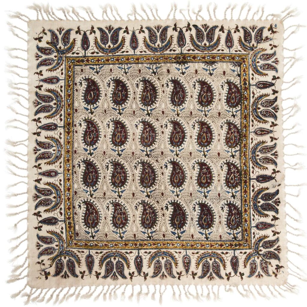 Nappe Persane : Imprimée au Bloc Traditionnel Kalamkari d'Ispahan - Modèle Vira