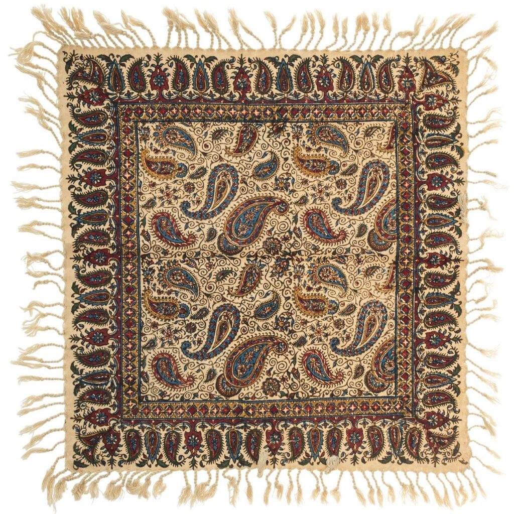 Nappe Persane : Imprimée au Bloc Traditionnel Kalamkari d'Ispahan - Modèle Vira II
