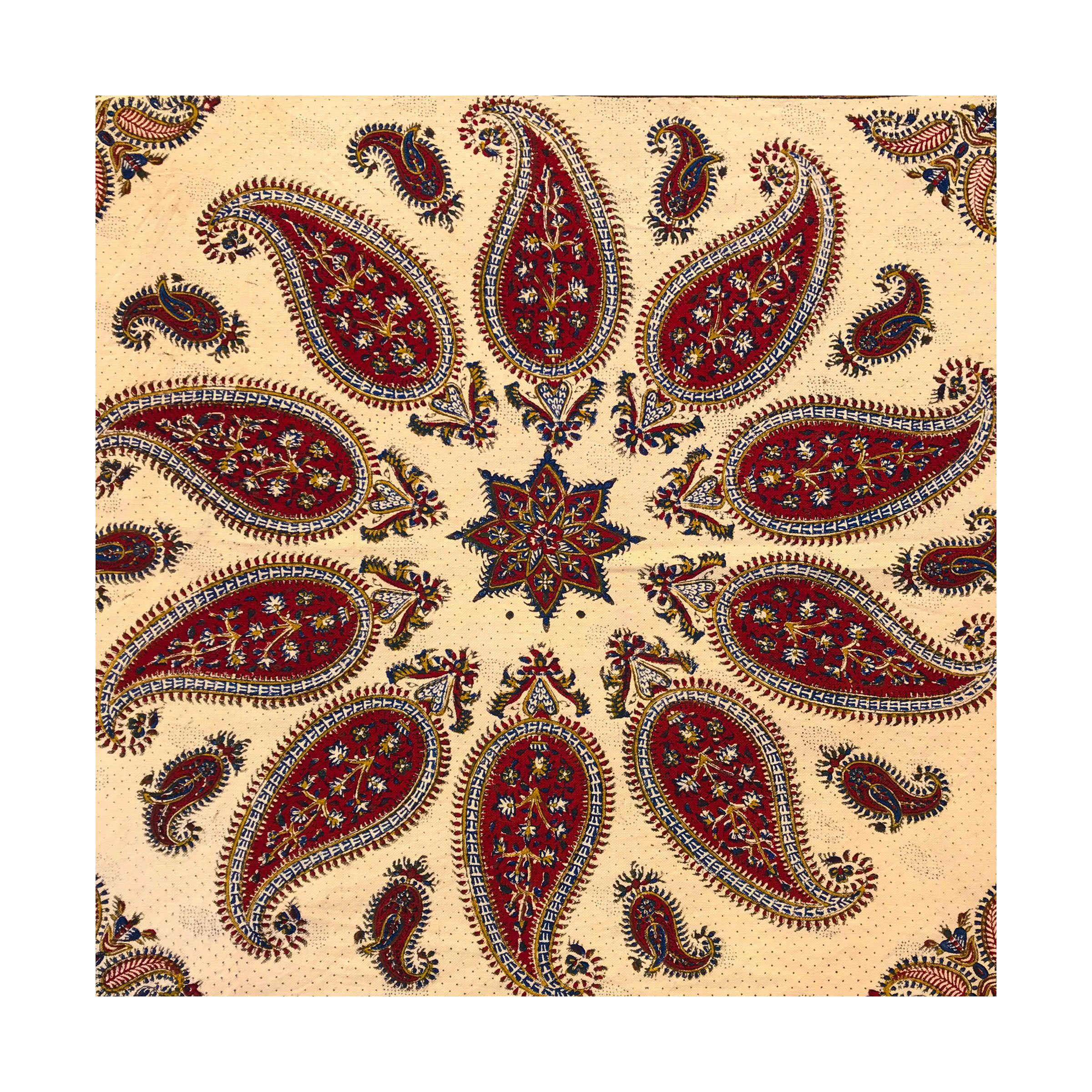 Nappe Persane : Imprimée au Bloc Traditionnel Kalamkari d’Ispahan – Modèle Jaune