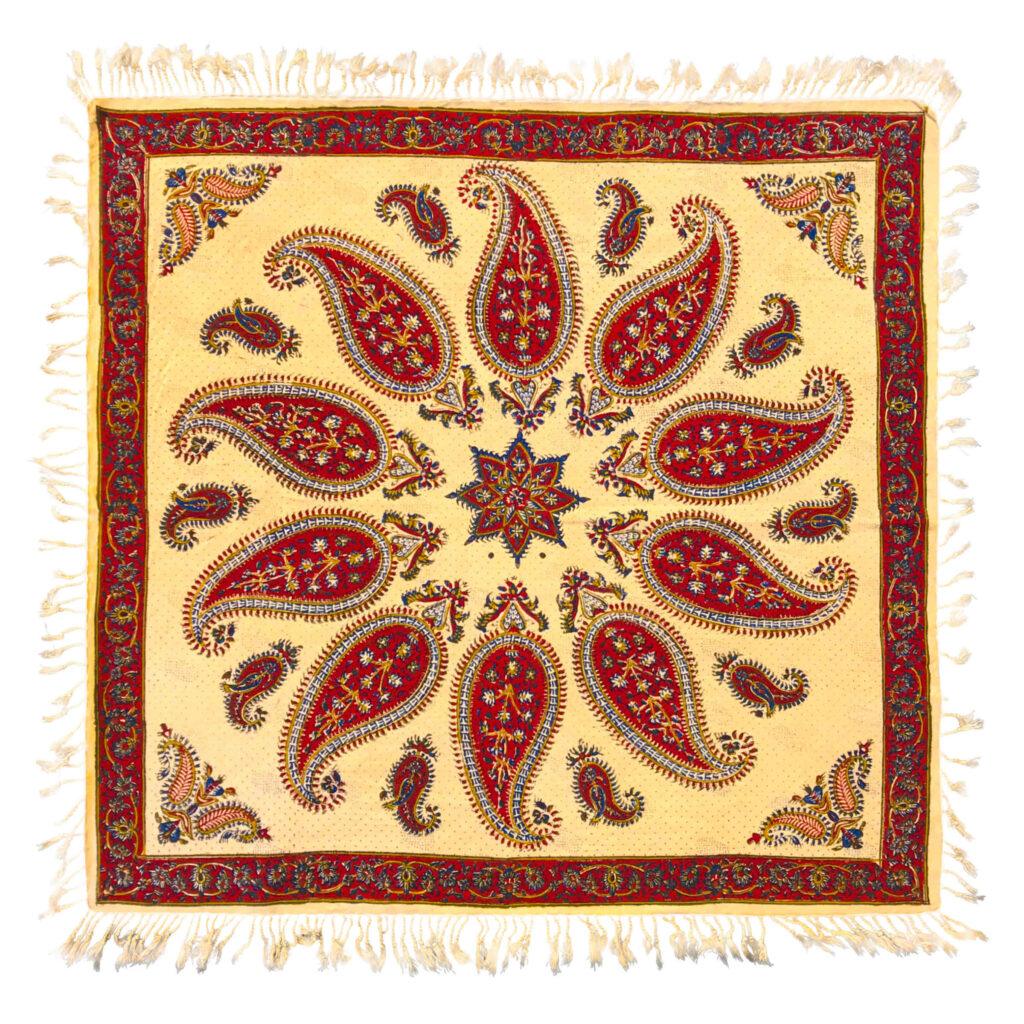 Nappe Persane : Imprimée au Bloc Traditionnel Kalamkari d'Ispahan - Modèle Jaune