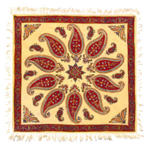 Nappe Persane : Imprimée au Bloc Traditionnel Kalamkari d’Ispahan – Modèle Jaune