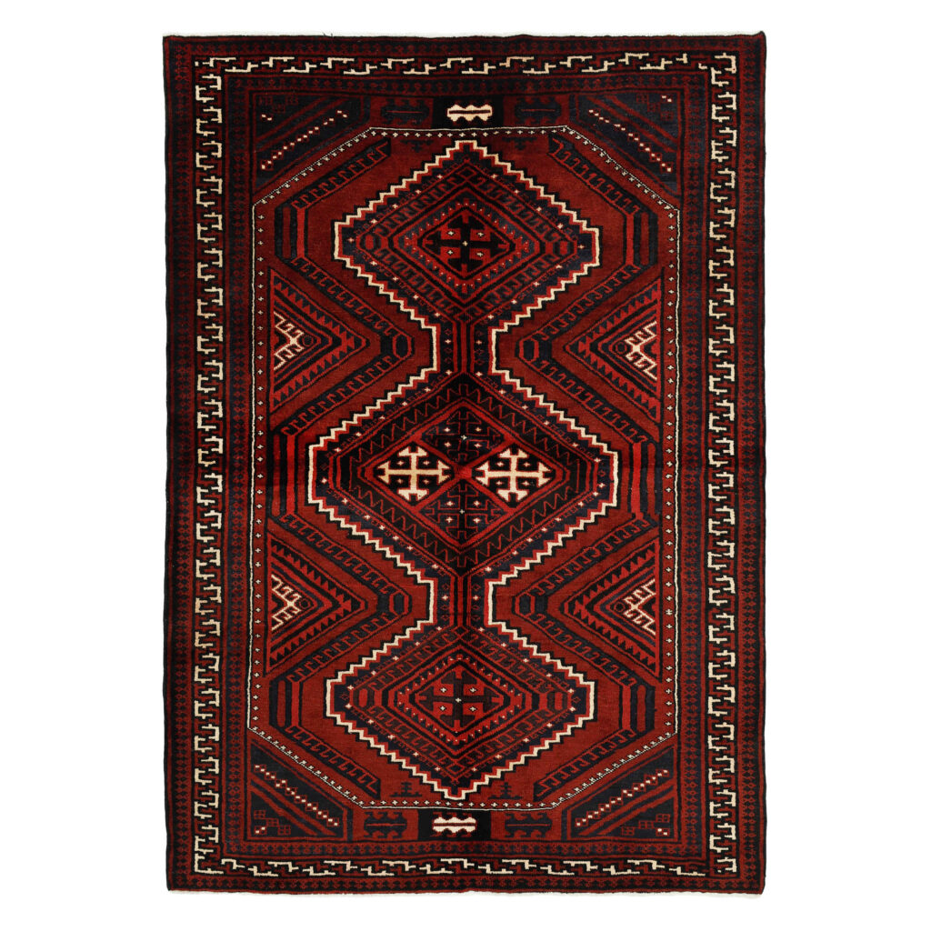 Tapis persan en laine noué à la main à Chaharmahal & Bakhtiari Iliati rouge