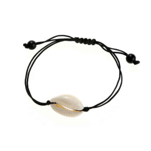 Bracelet en coquille ajustable fait main – Corde noire