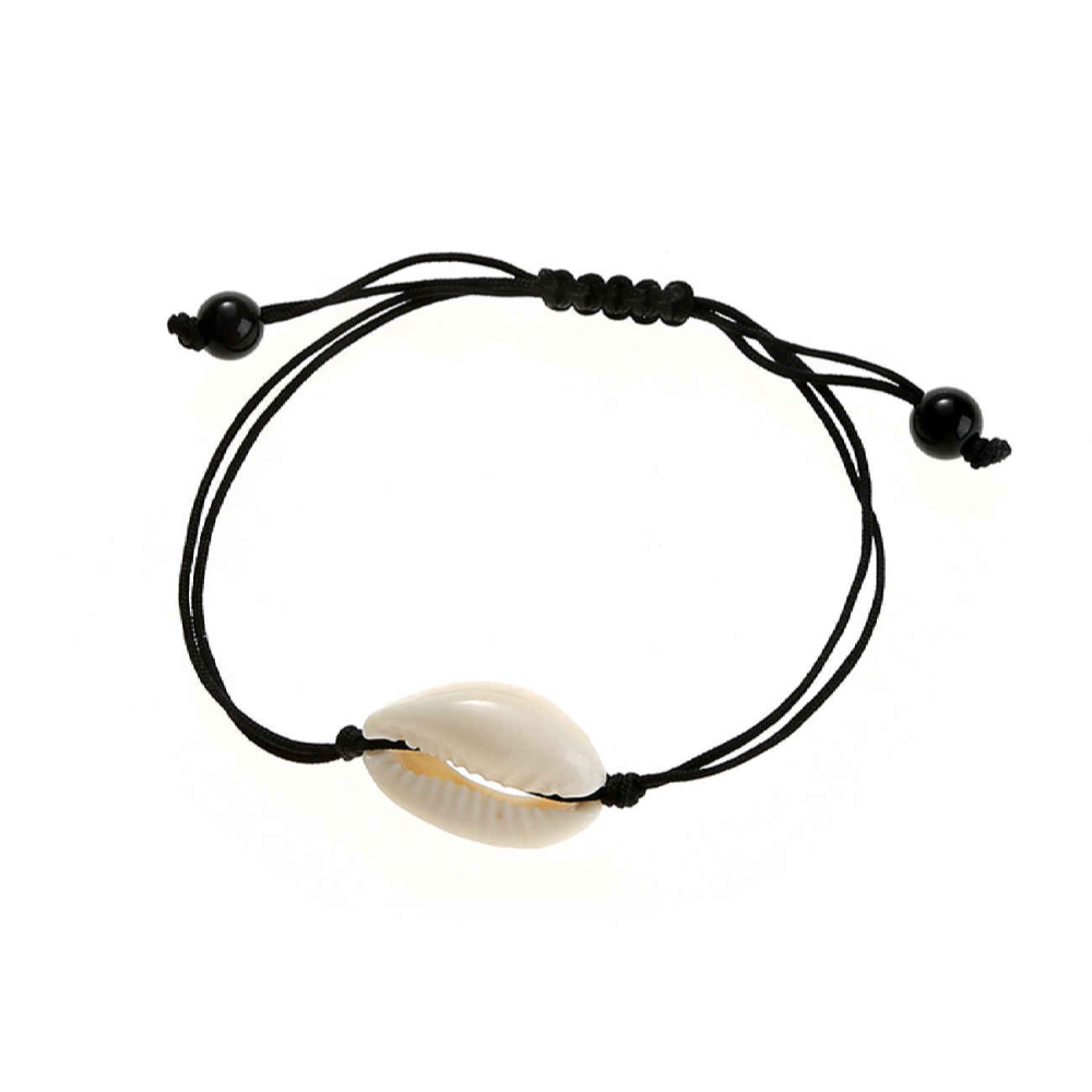 Bracelet en coquille ajustable fait main – Corde noire