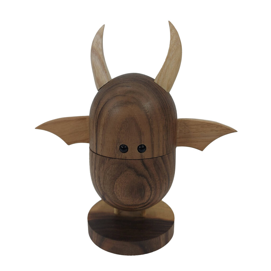 Distributeur de Cure-Dents en Bois avec Motif de Chauve-Souris Marron