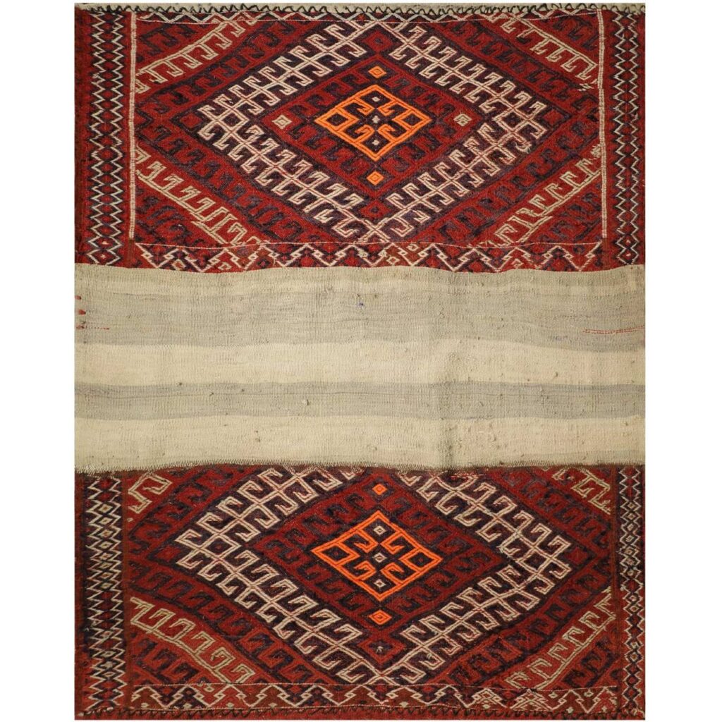 Tapis Kilim Persan Patchwork Tissé à la Main Géométrique Rouge