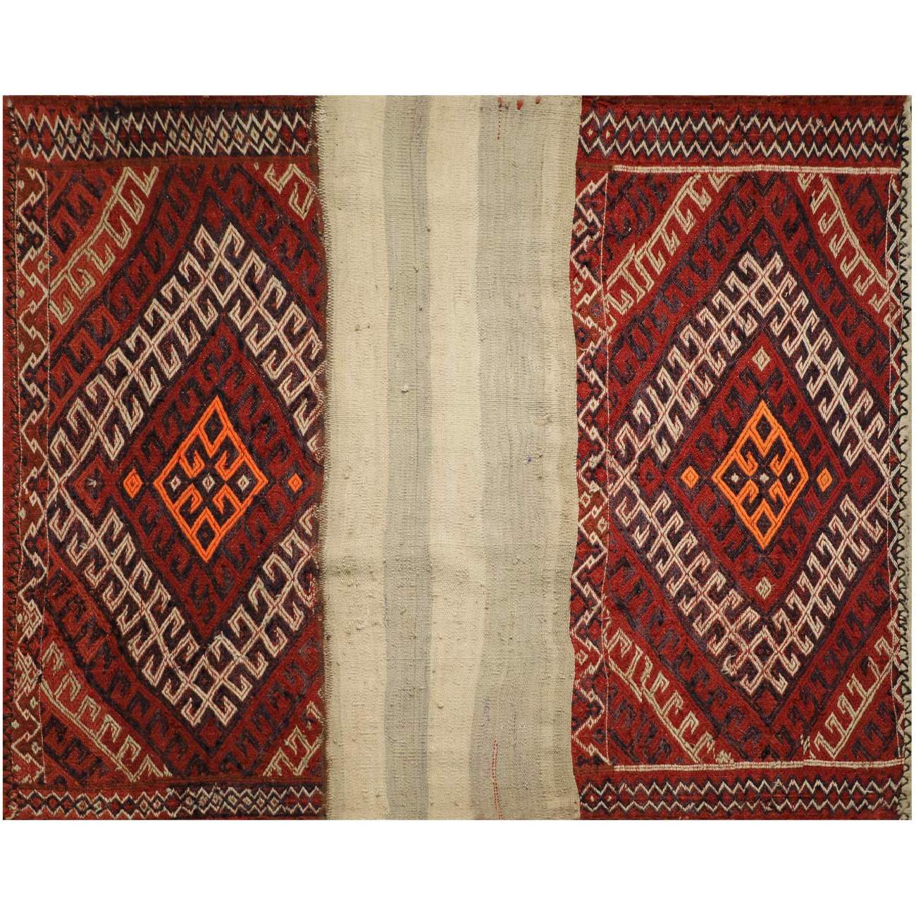Tapis Kilim Persan Patchwork Tissé à la Main Géométrique Rouge