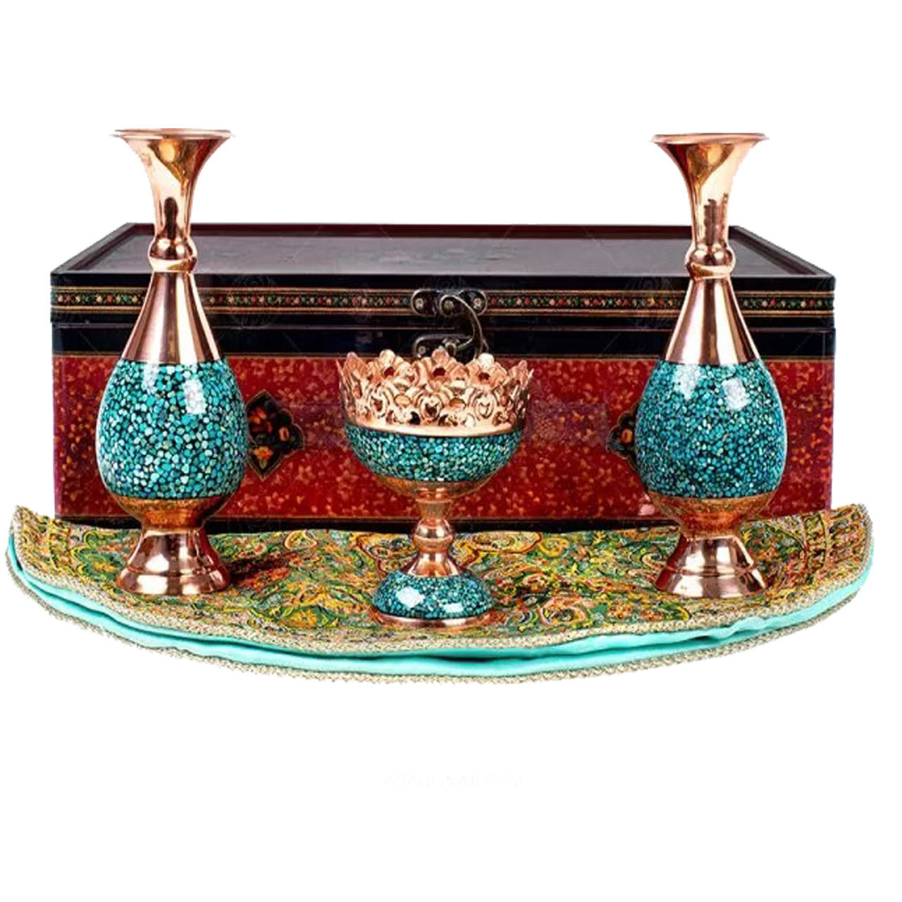 Coffret Cadeau – Vases & Coupe à Fruits en Incrustation de Turquoise