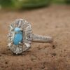 Bague en Argent Persan Faite Main pour Femme avec Turquoise de Neyshabur