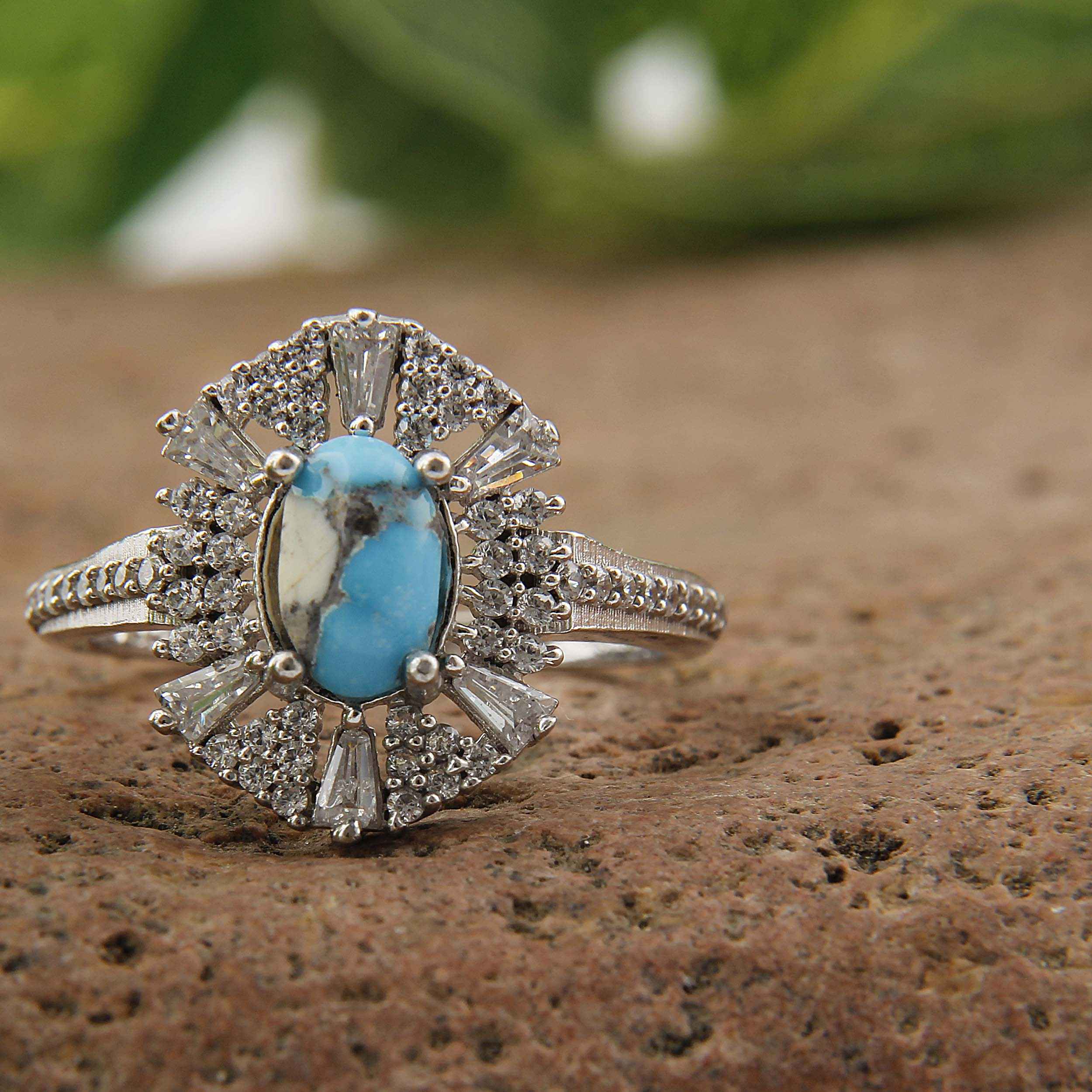 Bague en Argent Persan Faite Main pour Femme avec Turquoise de Neyshabur