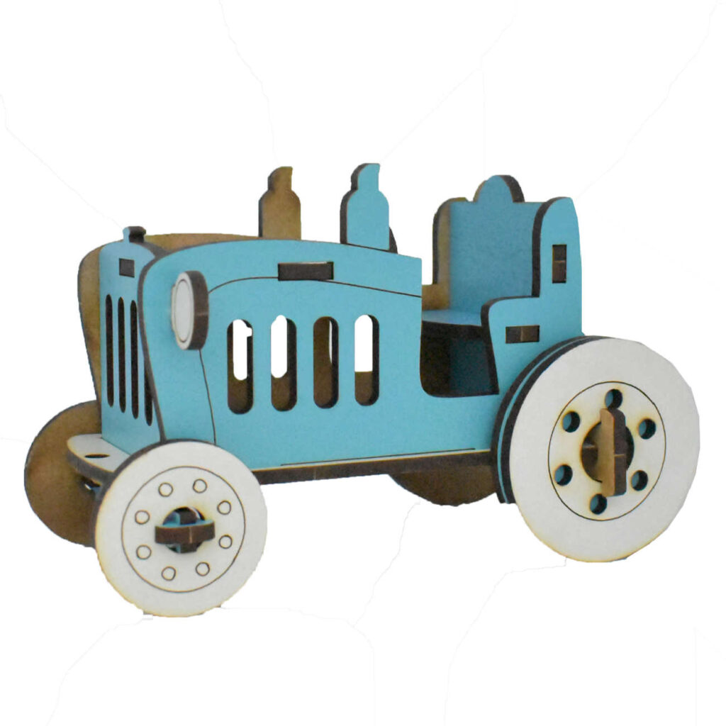Kit de Modèle Puzzle 3D en Bois – Tracteur Bleu
