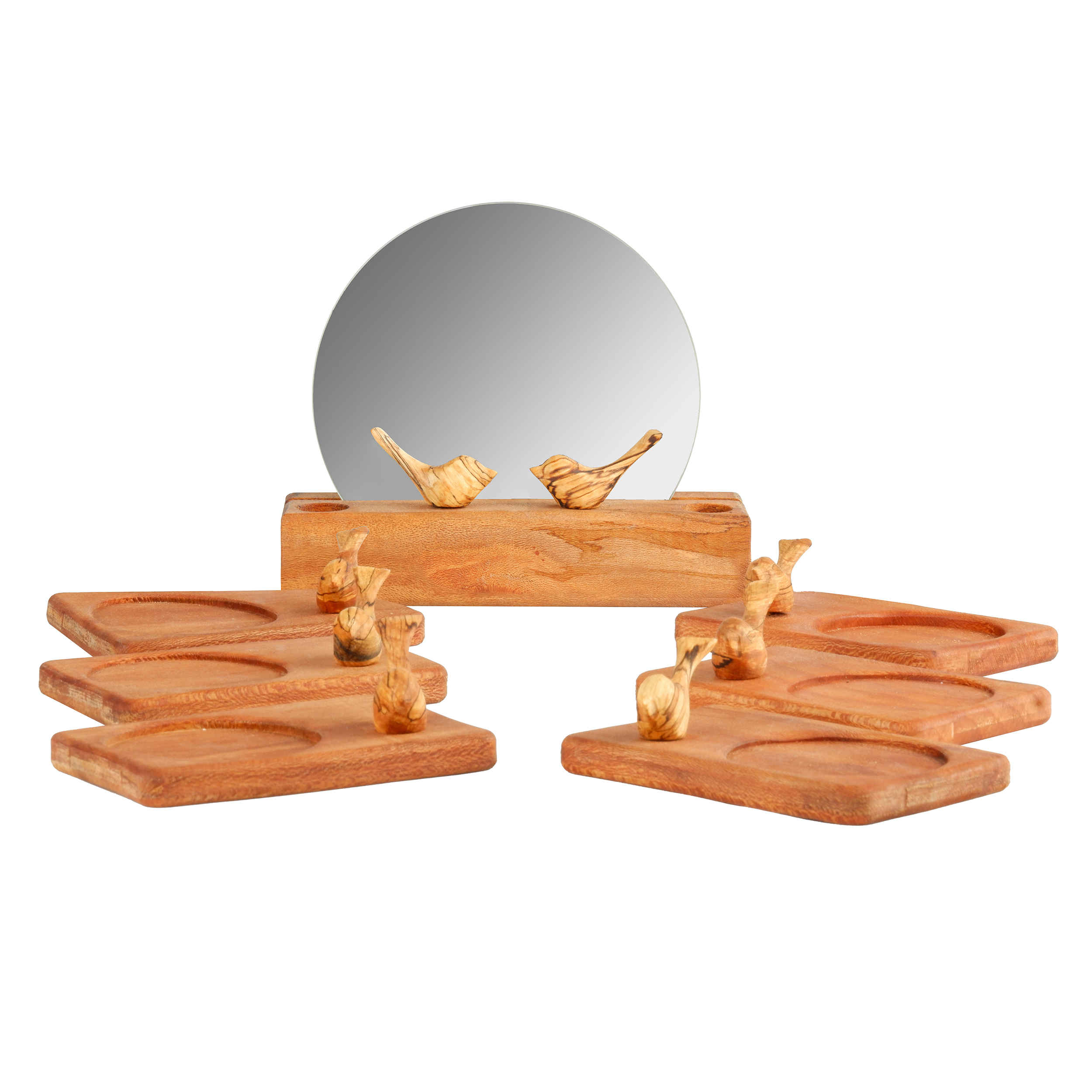 Ensemble Haft-Seen en bois pour Norouz – Motif oiseau rond