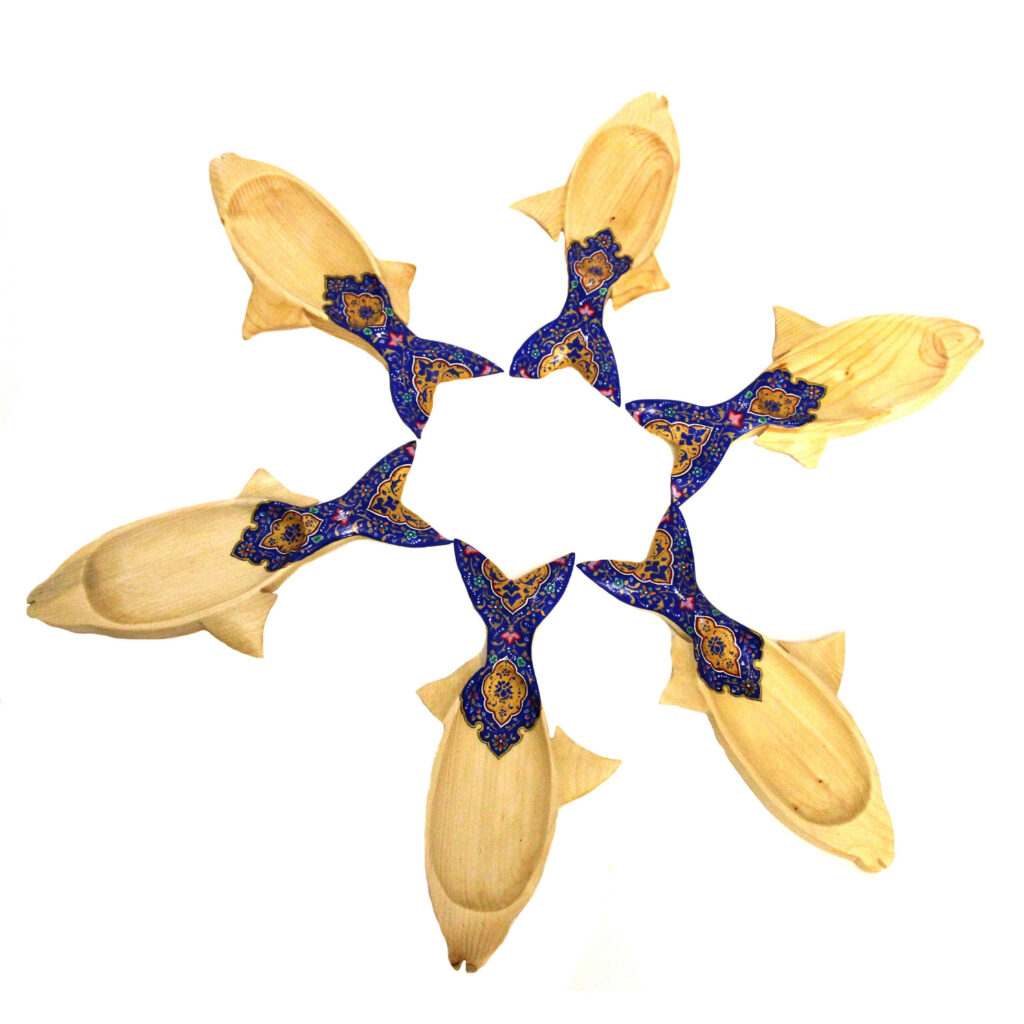 Ensemble Haft-Seen en bois pour Norouz – Motif poisson traditionnel