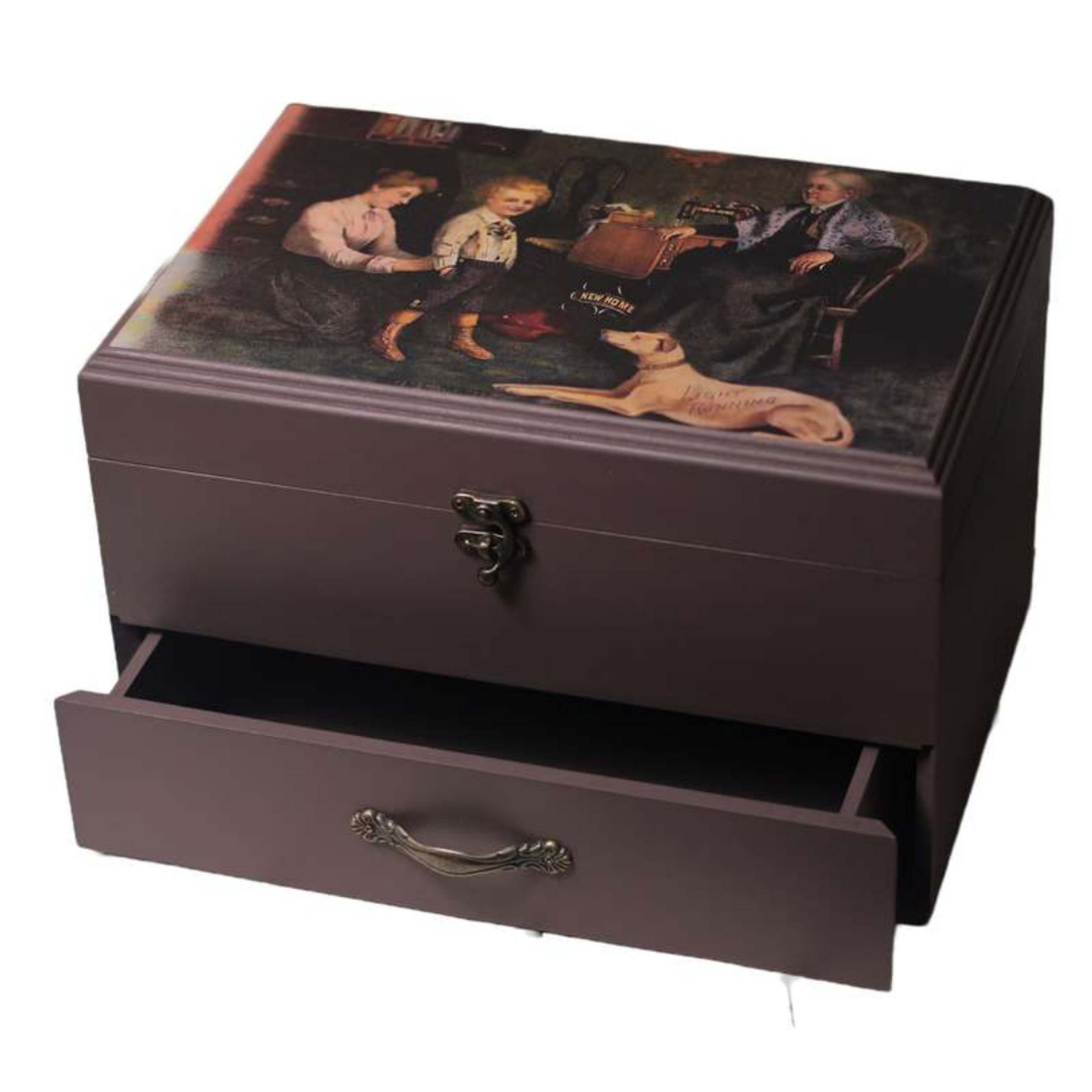 Boîte à couture en bois avec motif imprimé décoratif