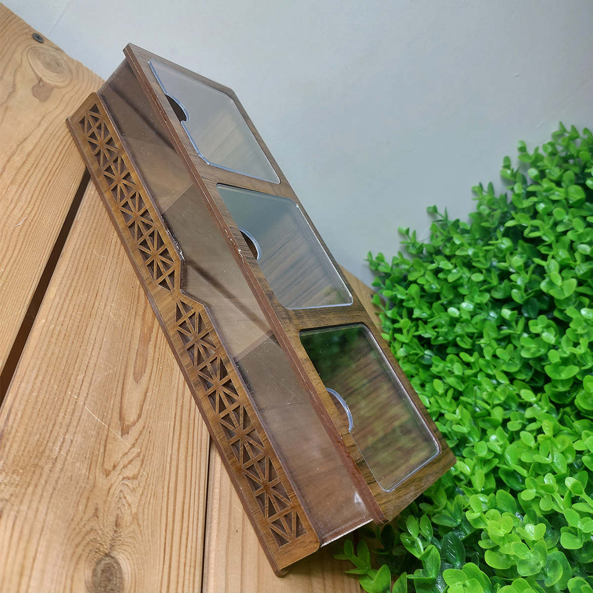 Boîte organisatrice en bois pour sachets de thé 3 compartiments multifonction