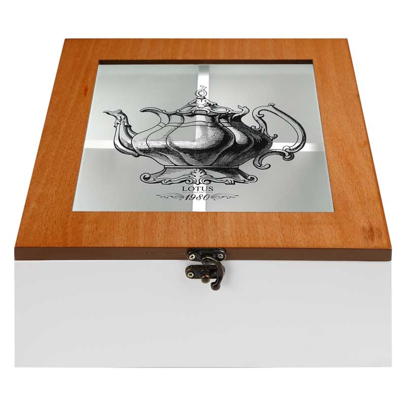 Boîte organisatrice en bois pour sachets de thé 4 compartiments avec couvercle transparent