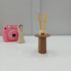 Distributeur de Cure-Dents en Bois avec Motif de Lapin Marron