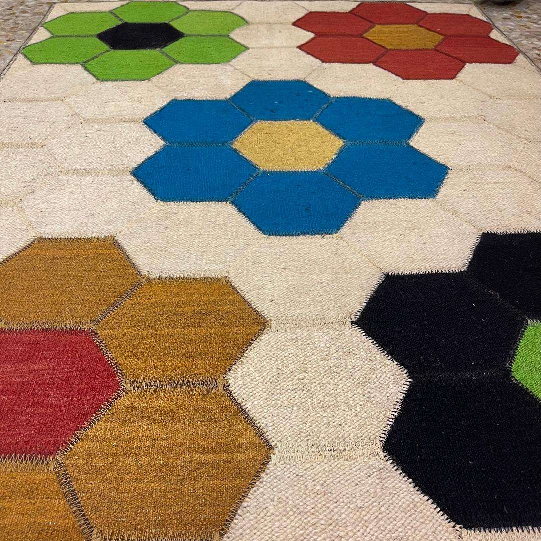 Tapis Kilim en laine persane artisanal tissé à la main floral crème