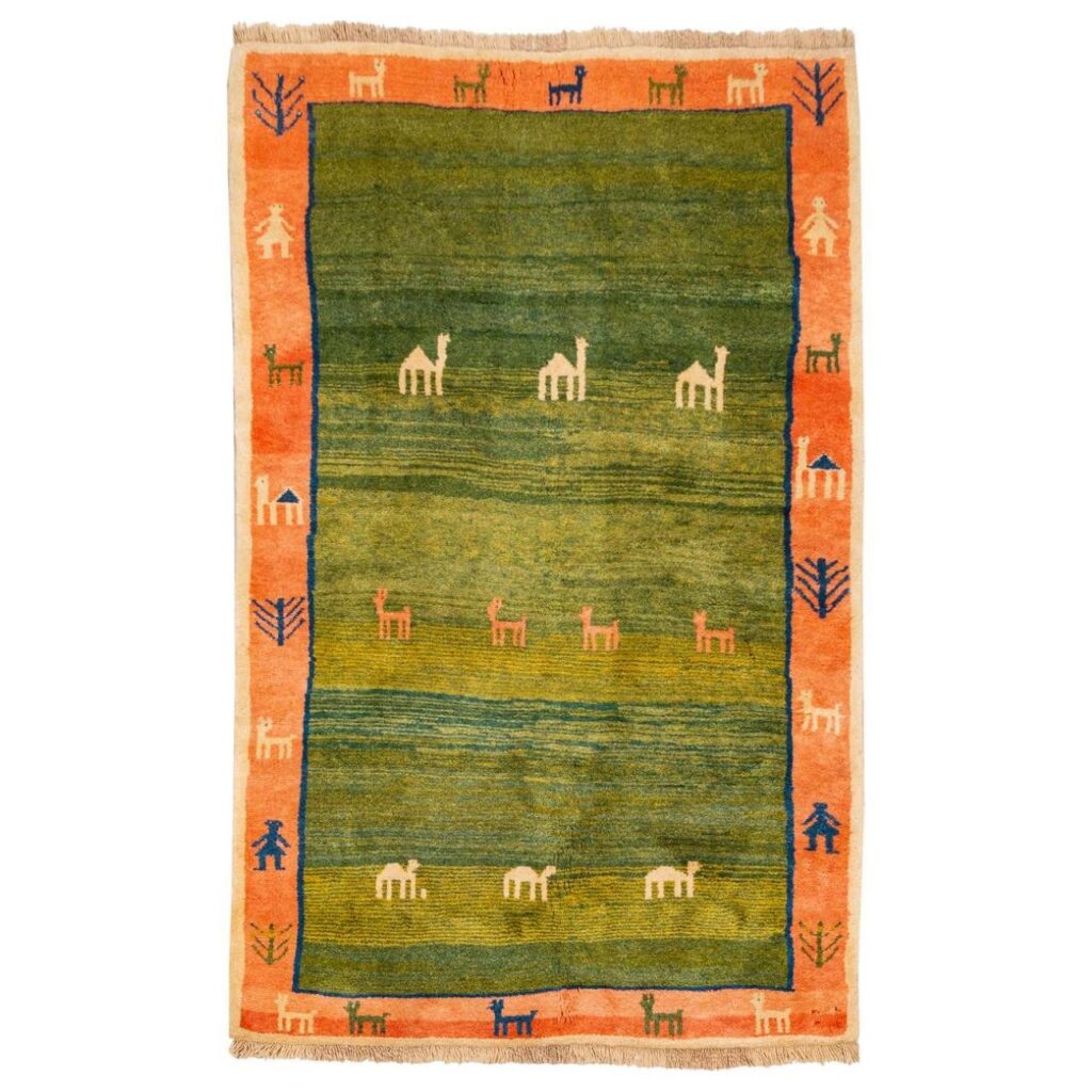 Tapis Gabbeh en laine persane véritablement tissé à la main en Fars géométrique