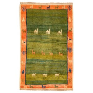 Tapis Gabbeh en laine persane véritablement tissé à la main en Fars géométrique