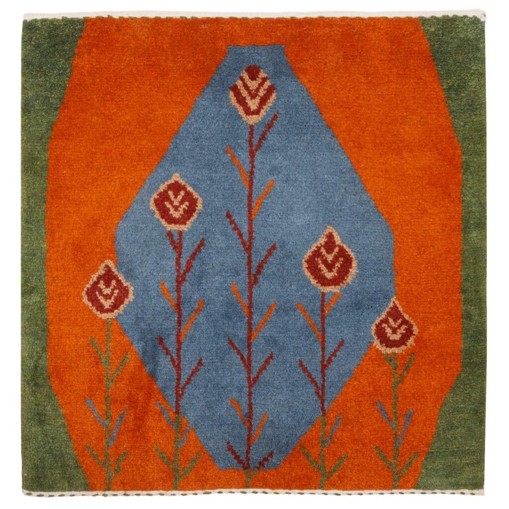 Tapis Gabbeh en laine persane véritablement tissé à la main en Shiraz floral bleu