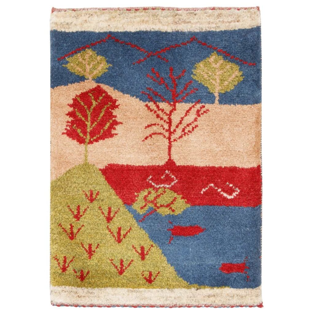 Tapis Gabbeh en laine persane véritablement tissé à la main en Shiraz motifs d'arbre