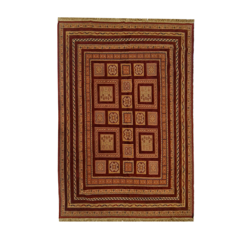 Tapis Kilim en laine persane authentique tissé à la main géométrique brique rouge