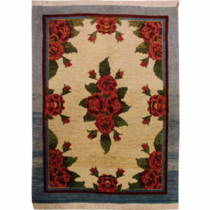 Tapis persan authentique en laine noué à la main à Shiraz crème floral