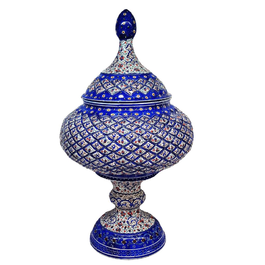 Sucrier persan artisanal en cuivre avec couvercle - Émail Minakari Élégance